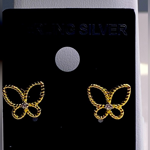 BLACK ONYX & GOLD BUTTERFLY EARRINGS - Picture 1 of 2